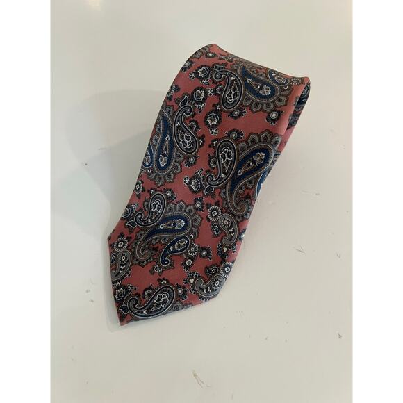 Christian Dior Men's Silk Neck Tie Made in Italy Pink & Blue Paisley Print JL - Picture 1 of 8